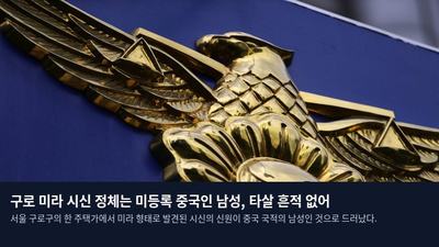 구로 미라 시신 정체는 미등록 중국인 남성, 타살 흔적 없어
