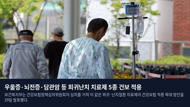 우울증·뇌전증·담관암 등 희귀난치 치료제 5종 건보 적용