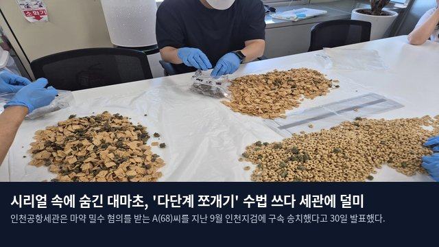 시리얼 속에 숨긴 대마초, '다단계 쪼개기' 수법 쓰다 세관에 덜미