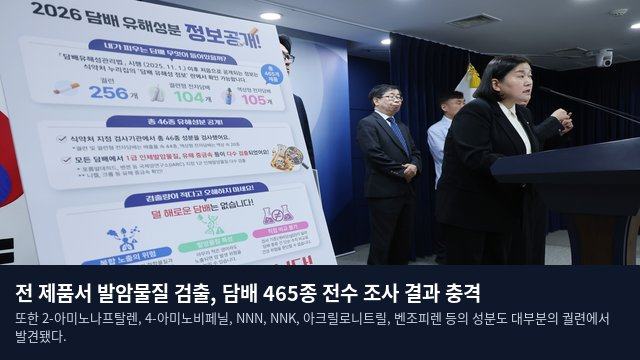 전 제품서 발암물질 검출, 담배 465종 전수 조사 결과 충격