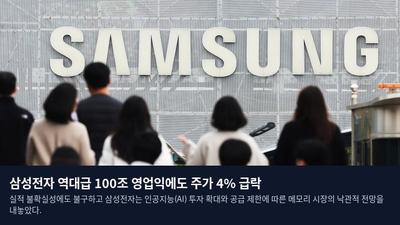 삼성전자 역대급 100조 영업익에도 주가 4% 급락