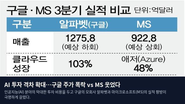 AI 투자 격차 확대…구글 주가 폭락 vs MS 웃었다