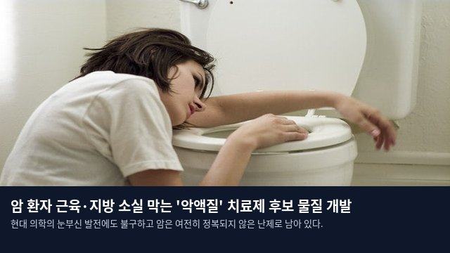 암 환자 근육·지방 소실 막는 '악액질' 치료제 후보 물질 개발