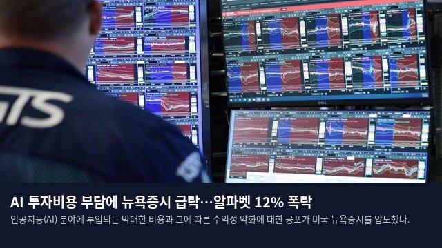 AI 투자비용 부담에 뉴욕증시 급락…알파벳 12% 폭락