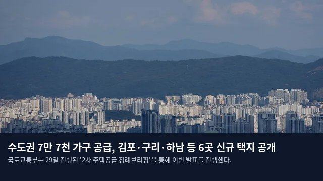 수도권 7만 7천 가구 공급, 김포·구리·하남 등 6곳 신규 택지 공개