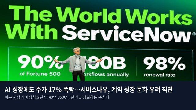AI 성장에도 주가 17% 폭락…서비스나우, 계약 성장 둔화 우려 직면