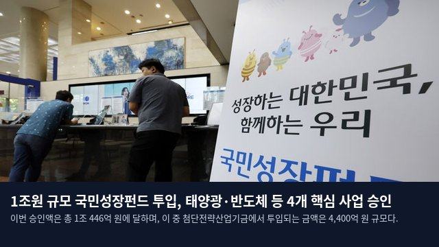 1조원 규모 국민성장펀드 투입, 태양광·반도체 등 4개 핵심 사업 승인