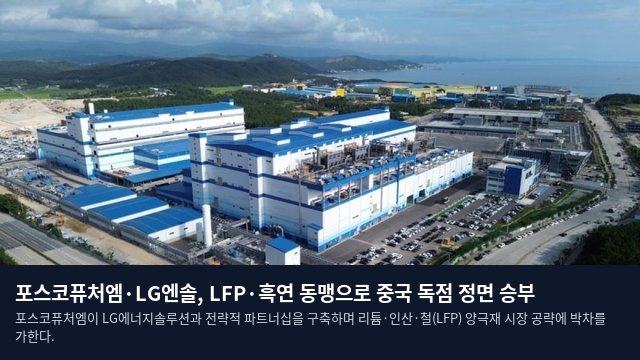 포스코퓨처엠·LG엔솔, LFP·흑연 동맹으로 중국 독점 정면 승부
포스코퓨처엠이 LG에너지솔루션과 전략적 파트너십을 구축하며 리튬·인산·철(LFP) 양극재 시장 공략에 박차를 가한다.