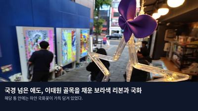 국경 넘은 애도, 이태원 골목을 채운 보라색 리본과 국화