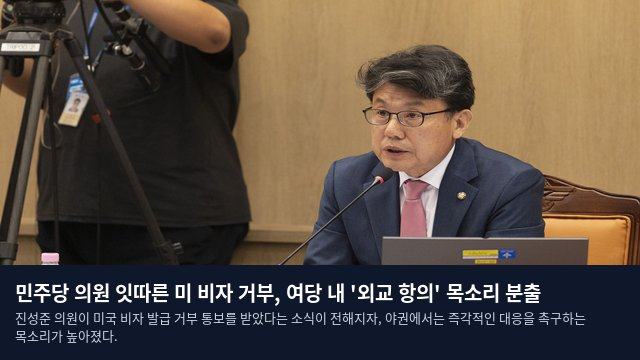 민주당 의원 잇따른 미 비자 거부, 여당 내 '외교 항의' 목소리 분출