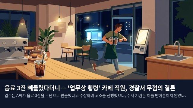 음료 3잔 빼돌렸다더니… '업무상 횡령' 카페 직원, 경찰서 무혐의 결론
업주는 A씨가 음료 3잔을 무단으로 반출했다고 주장하며 고소를 진행했으나, 수사 기관은 이를 받아들이지 않았다.