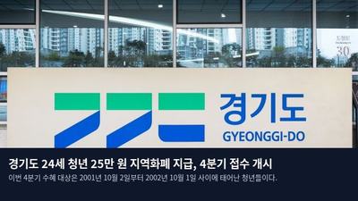경기도 24세 청년 25만 원 지역화폐 지급, 4분기 접수 개시
