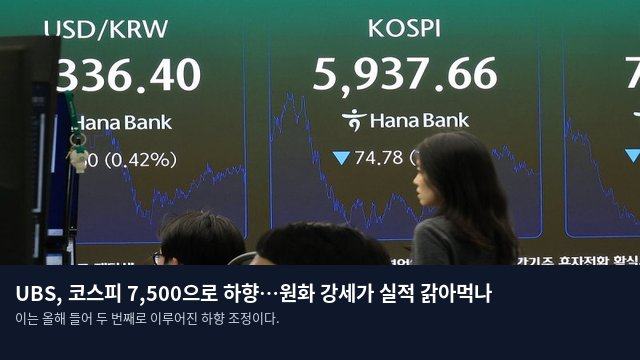 UBS, 코스피 7,500으로 하향…원화 강세가 실적 갉아먹나