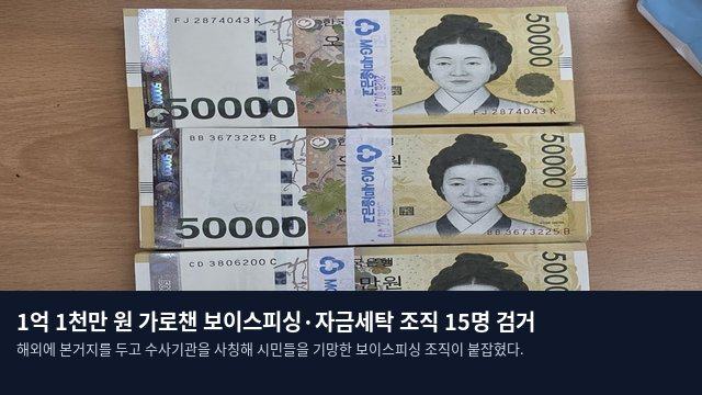 1억 1천만 원 가로챈 보이스피싱·자금세탁 조직 15명 검거