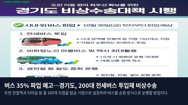 버스 35% 파업 예고…경기도, 200대 전세버스 투입해 비상수송