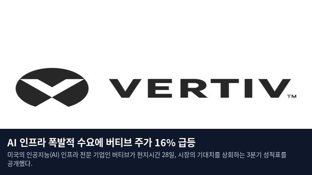 AI 인프라 폭발적 수요에 버티브 주가 16% 급등