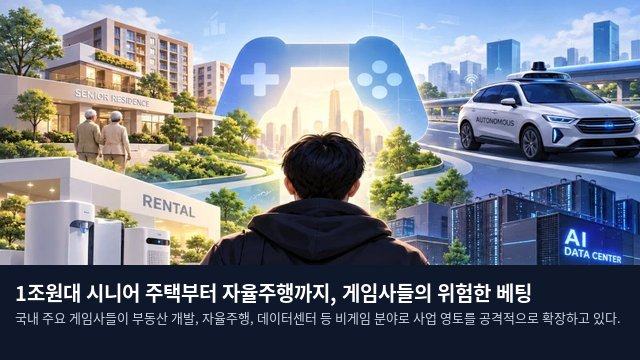 1조원대 시니어 주택부터 자율주행까지, 게임사들의 위험한 베팅
국내 주요 게임사들이 부동산 개발, 자율주행, 데이터센터 등 비게임 분야로 사업 영토를 공격적으로 확장하고 있다.