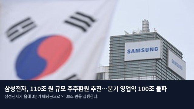 삼성전자, 110조 원 규모 주주환원 추진…분기 영업익 100조 돌파
삼성전자가 올해 3분기 배당금으로 약 30조 원을 집행한다.