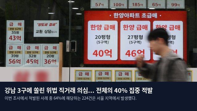 강남 3구에 쏠린 위법 직거래 의심... 전체의 40% 집중 적발
